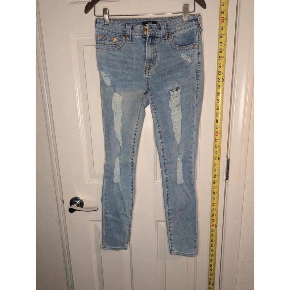 True Religion Halle Mid Rise Super Skinny Blue Jeans Womens Size 27 Distressed
